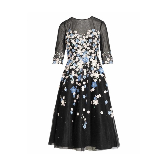 Mac Duggal Dresses & Skirts - Mac Duggal Black Midi Dress with Blue and White Floral Appliqué